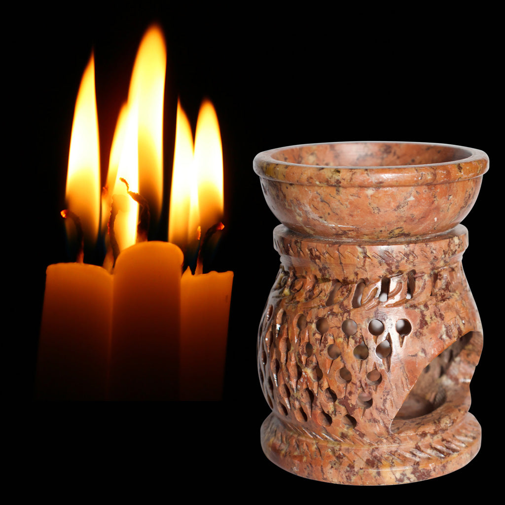 Essential Oil and Incense Burner - Round, Ochre-Coloured